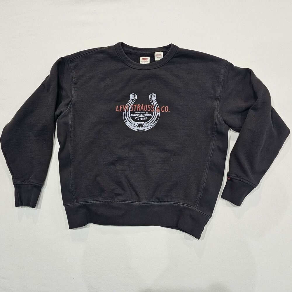 Levi Strauss Horseshoe Graphic Sweatshirt XS Black Crewneck Fleece Y2K Red Tab